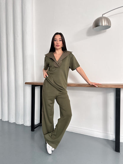 Oversize Spor Şık İkili Takım – V Yaka Geniş Paça