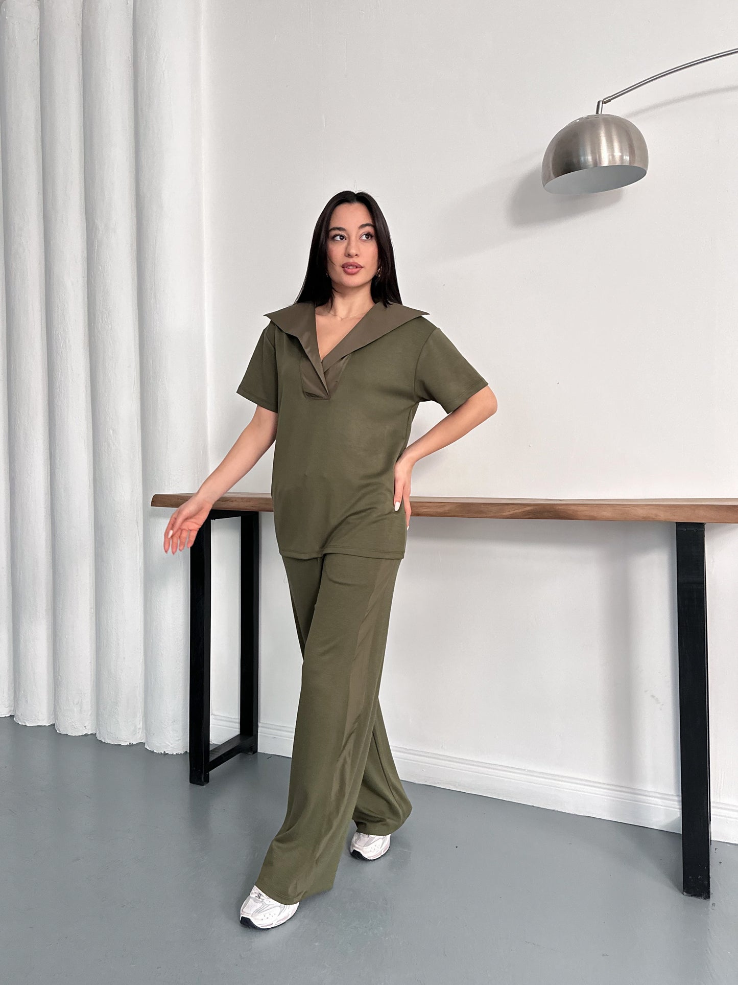 Oversize Spor Şık İkili Takım – V Yaka Geniş Paça