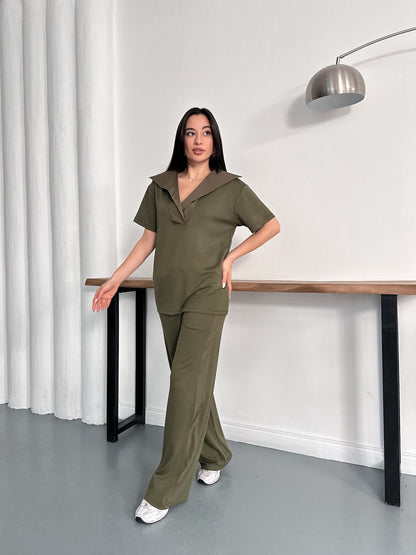 Oversize Spor Şık İkili Takım – V Yaka Geniş Paça