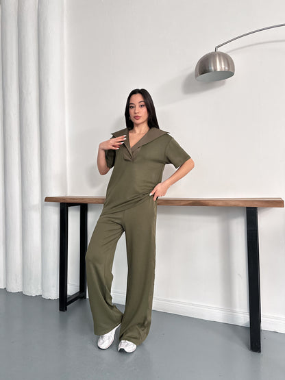 Oversize Spor Şık İkili Takım – V Yaka Geniş Paça