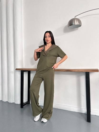 Oversize Spor Şık İkili Takım – V Yaka Geniş Paça