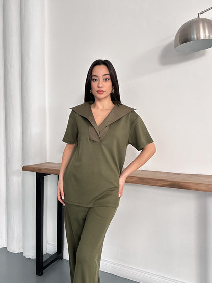 Oversize Spor Şık İkili Takım – V Yaka Geniş Paça