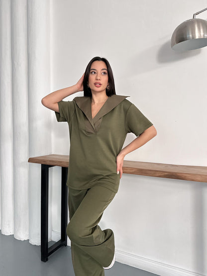 Oversize Spor Şık İkili Takım – V Yaka Geniş Paça