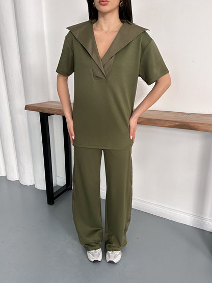 Oversize Spor Şık İkili Takım – V Yaka Geniş Paça