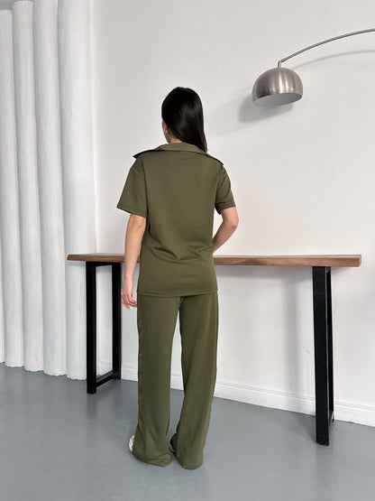 Oversize Spor Şık İkili Takım – V Yaka Geniş Paça