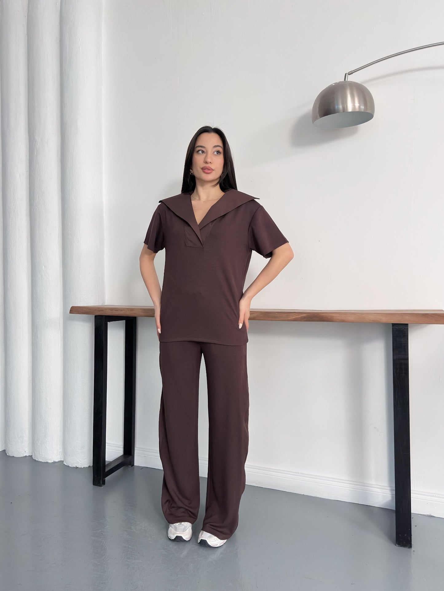 Oversize Spor Şık İkili Takım – V Yaka Geniş Paça