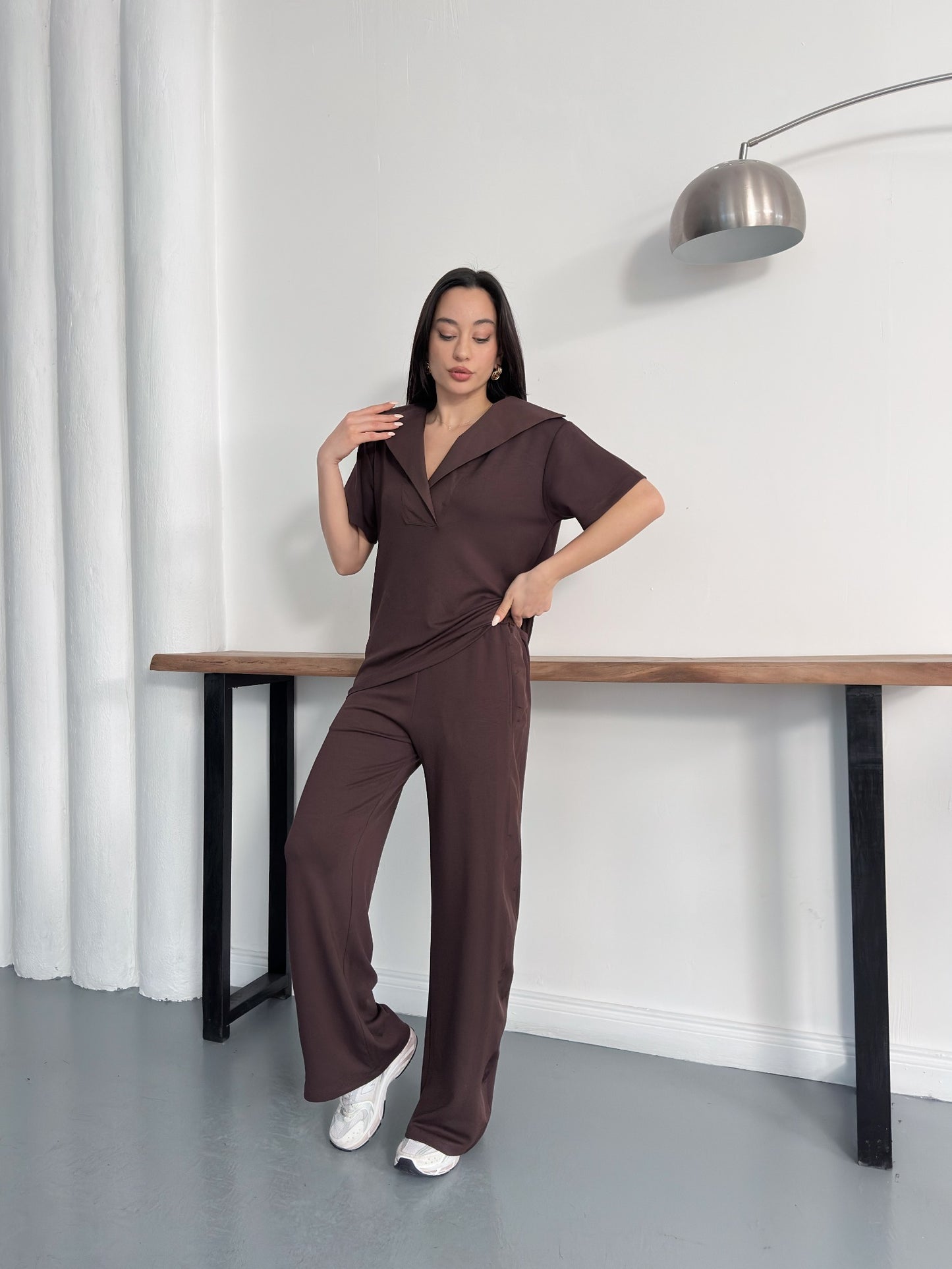 Oversize Spor Şık İkili Takım – V Yaka Geniş Paça