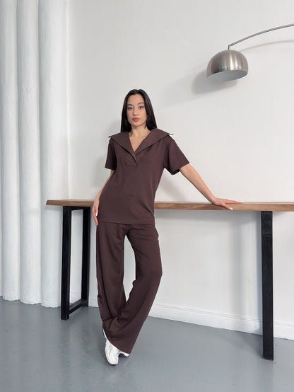 Oversize Spor Şık İkili Takım – V Yaka Geniş Paça