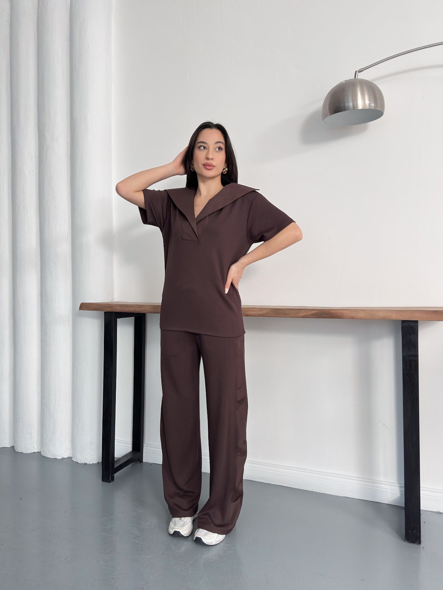 Oversize Spor Şık İkili Takım – V Yaka Geniş Paça