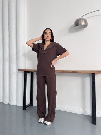 Oversize Spor Şık İkili Takım – V Yaka Geniş Paça