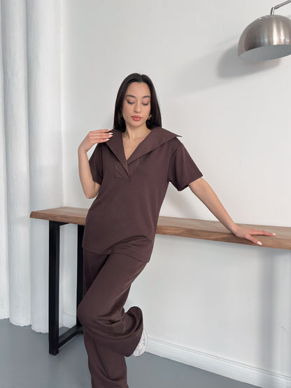 Oversize Spor Şık İkili Takım – V Yaka Geniş Paça