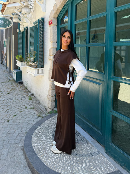 Kapüşonlu Bağlama Detaylı Bol Paça Üçlü Takım