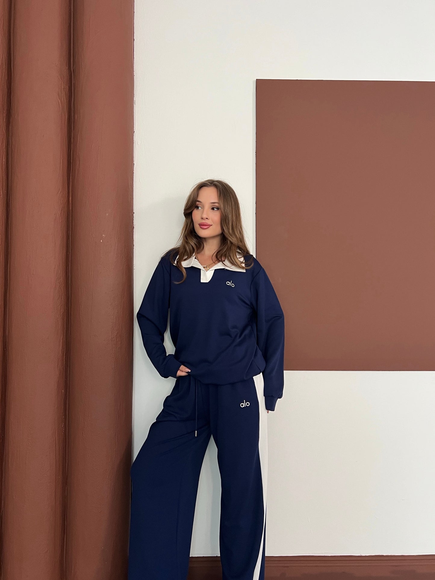 Polo Yaka Yumuşak Dokulu Şeritli Oversize İkili Takım