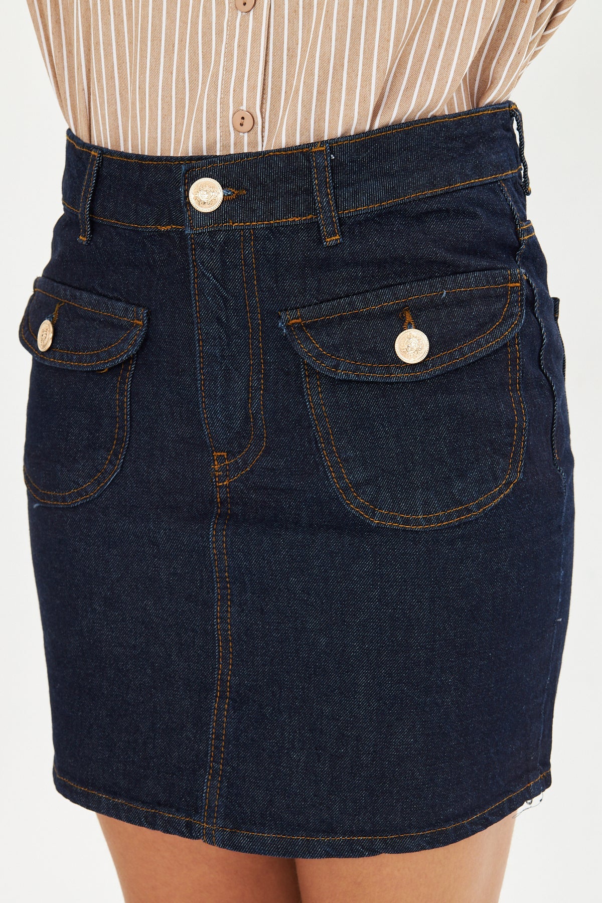 Lacivert Kot Denim Mini Etek