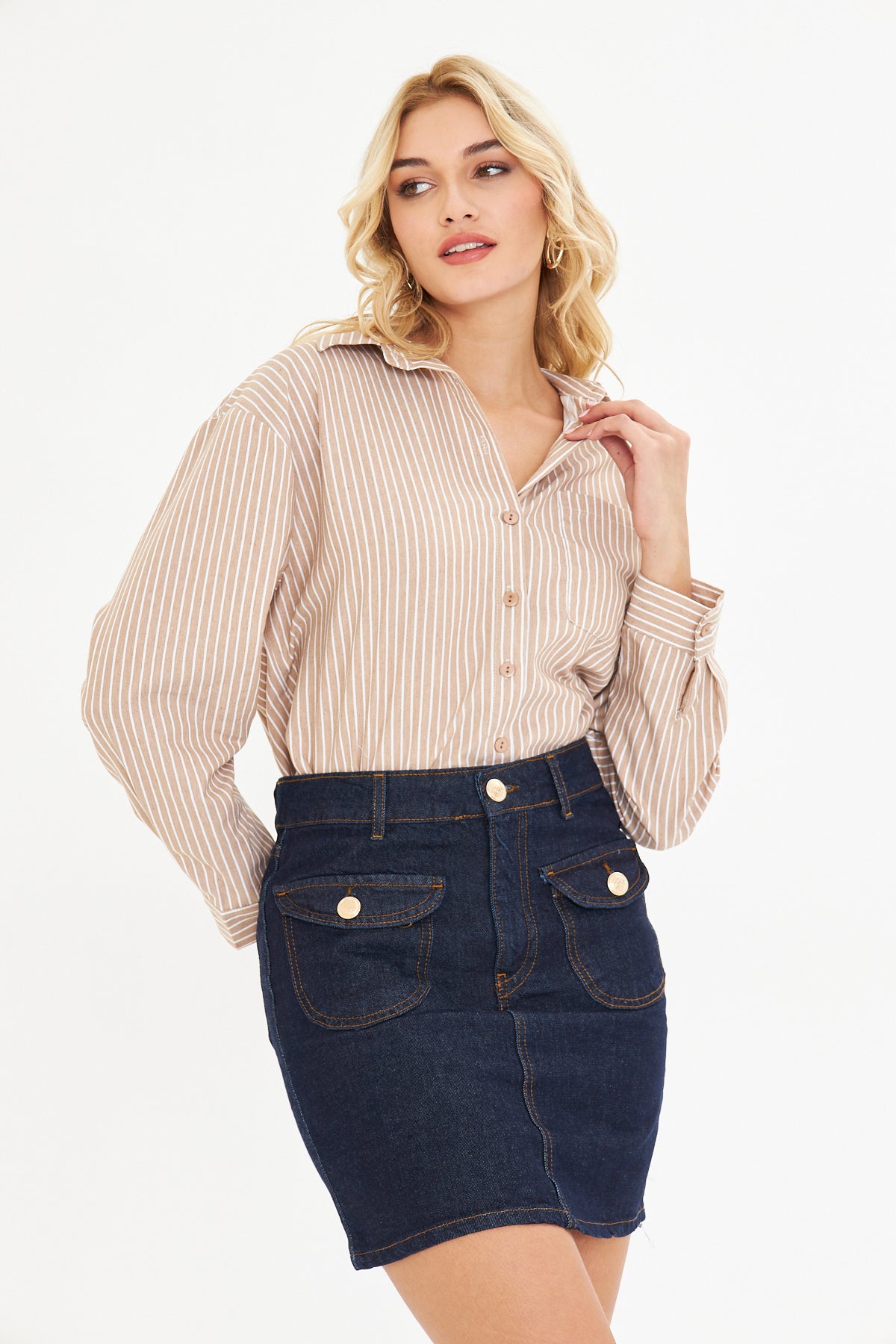 Lacivert Kot Denim Mini Etek