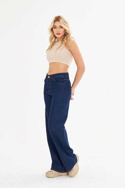 Lacivert Wide Leg Jean Pantolon