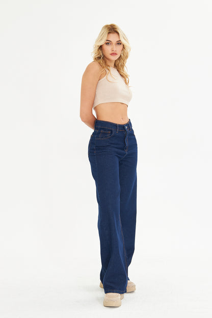 Lacivert Wide Leg Jean Pantolon