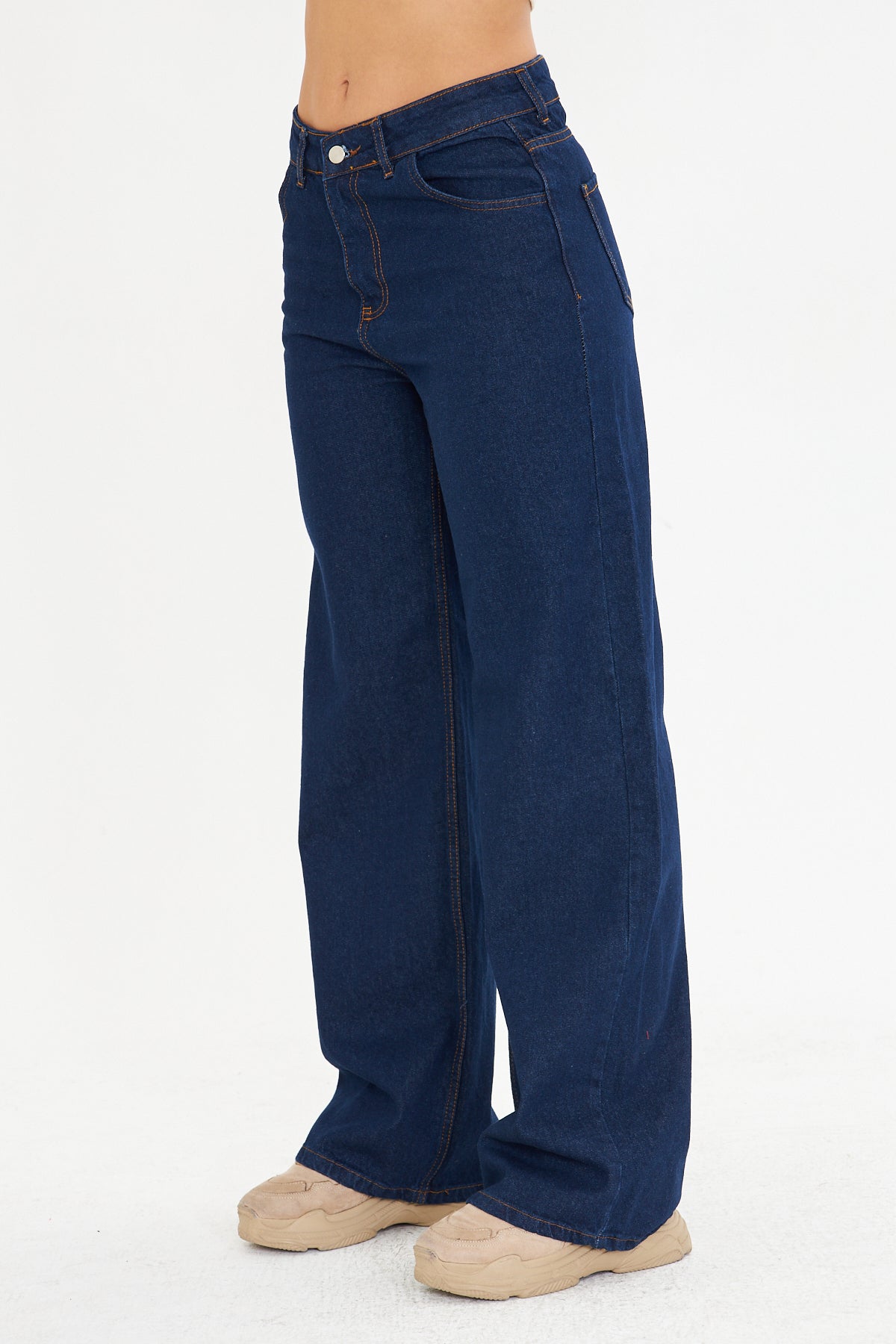 Lacivert Wide Leg Jean Pantolon