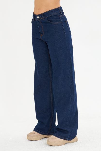 Lacivert Wide Leg Jean Pantolon