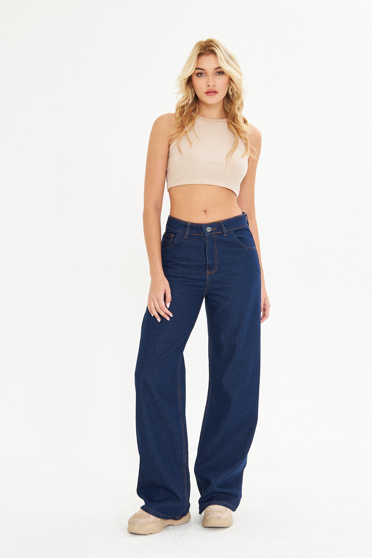 Lacivert Wide Leg Jean Pantolon