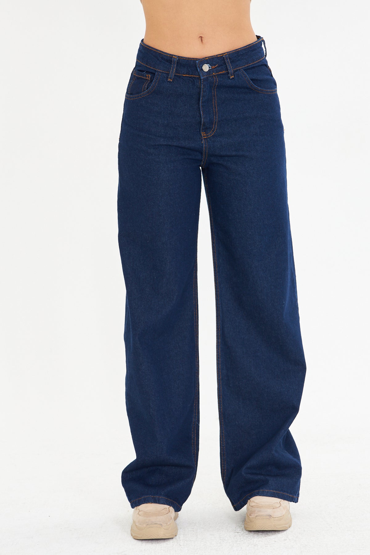 Lacivert Wide Leg Jean Pantolon