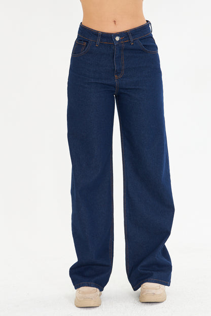 Lacivert Wide Leg Jean Pantolon