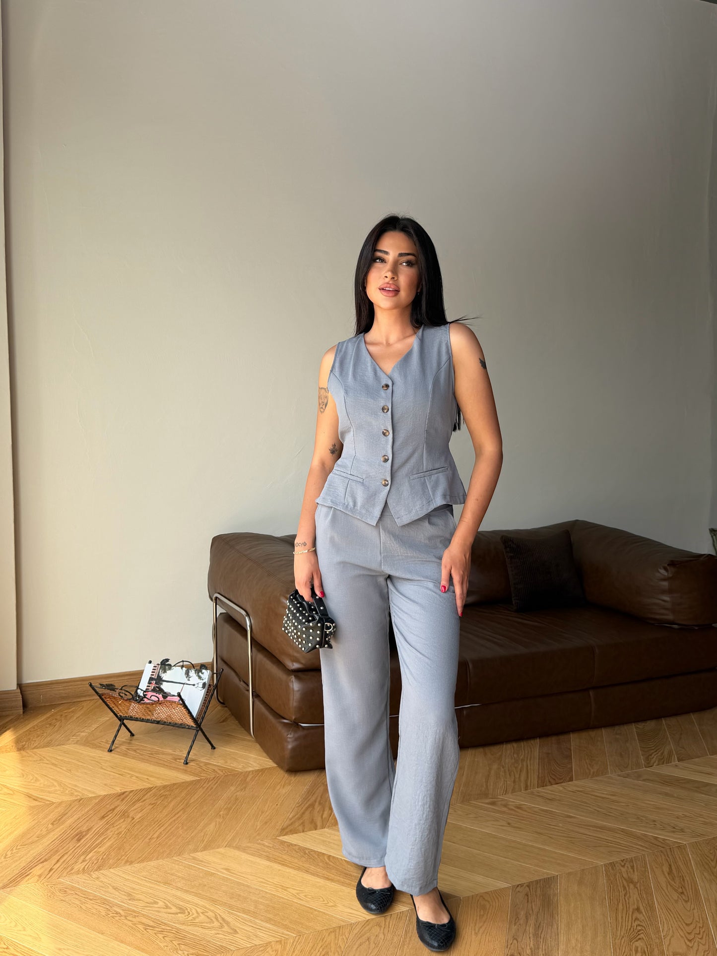 Yazlık Yelekli Palazzo Pantolon Şık Takım