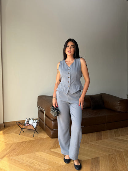 Yazlık Yelekli Palazzo Pantolon Şık Takım