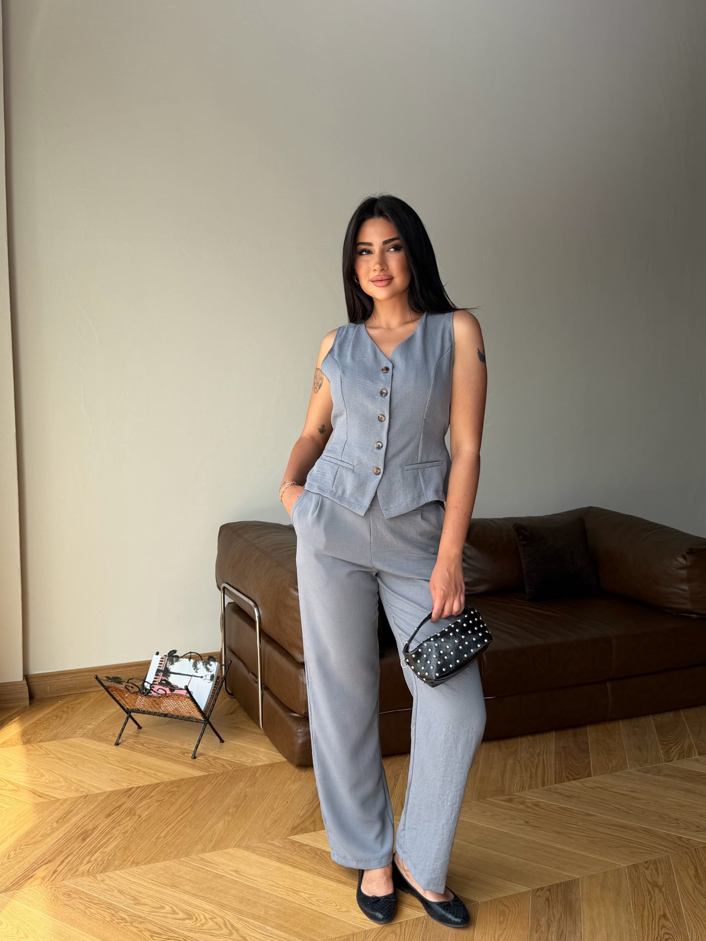 Yazlık Yelekli Palazzo Pantolon Şık Takım