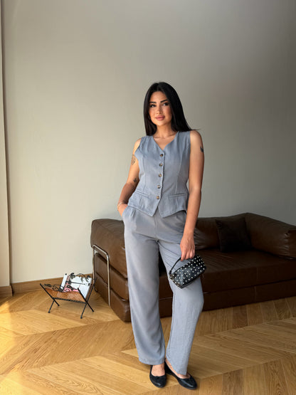 Yazlık Yelekli Palazzo Pantolon Şık Takım