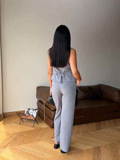 Yazlık Yelekli Palazzo Pantolon Şık Takım
