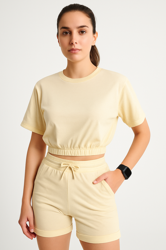 Spor Crop Tişört Şort Takım
