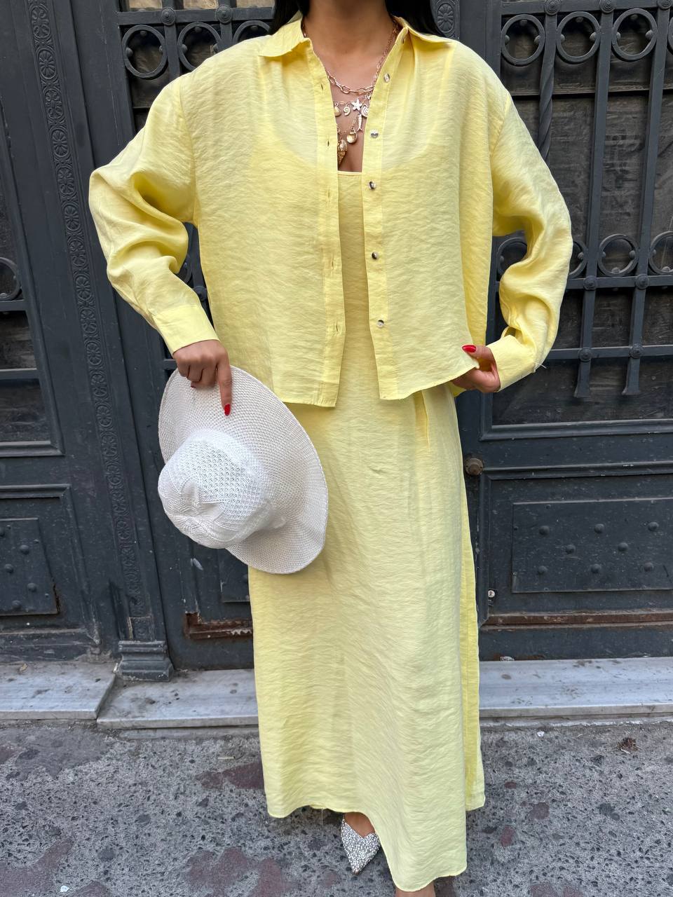 İp Askılı Elbise Gömlek Takım