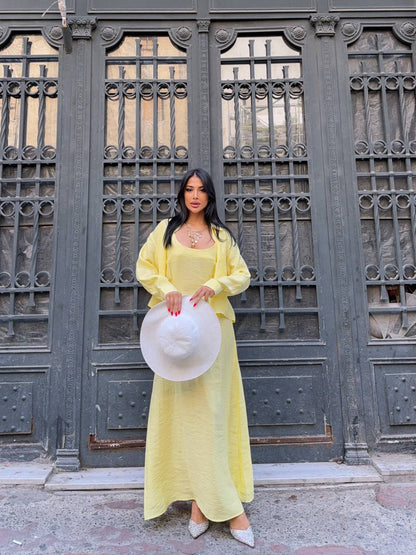 İp Askılı Elbise Gömlek Takım