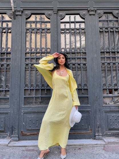 İp Askılı Elbise Gömlek Takım