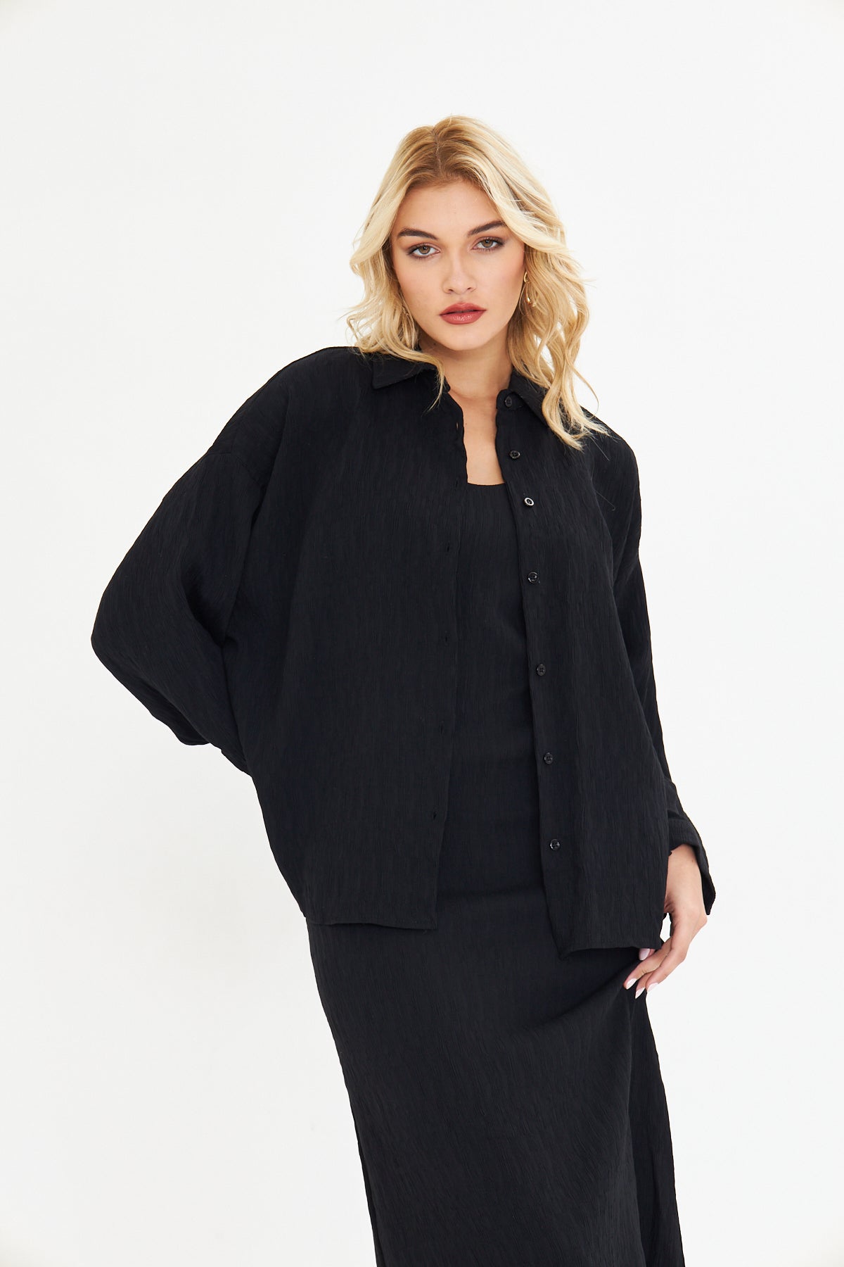 Piliseli Gömlek İnce Askılı Elbise Takımı