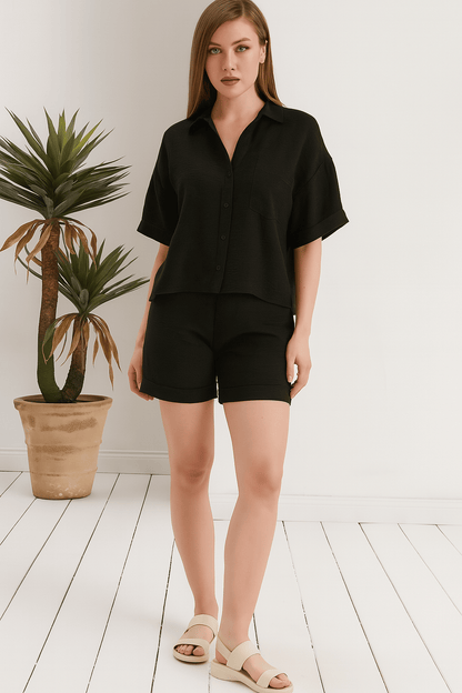 Beachwear Oversize Gömlek Şort Plaj Takım