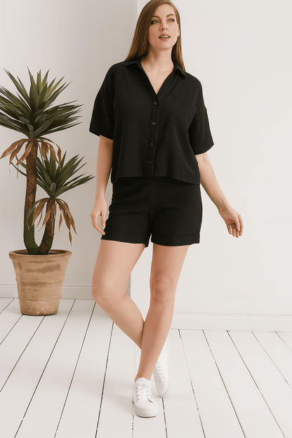 Beachwear Oversize Gömlek Şort Plaj Takım