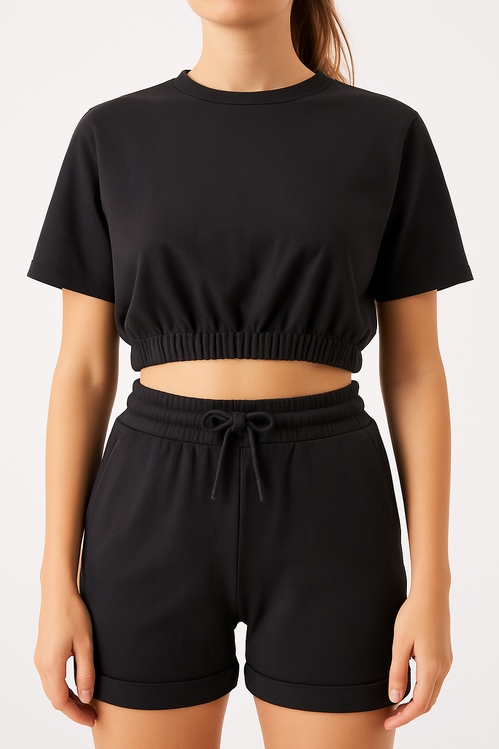 Spor Crop Tişört Şort Takım