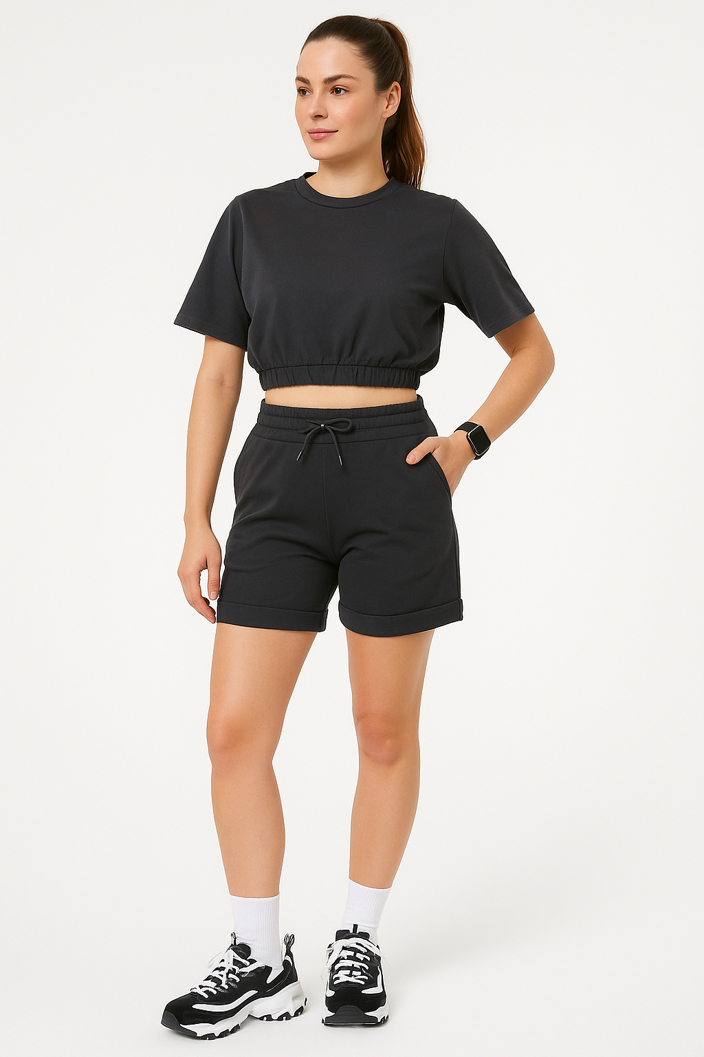 Spor Crop Tişört Şort Takım