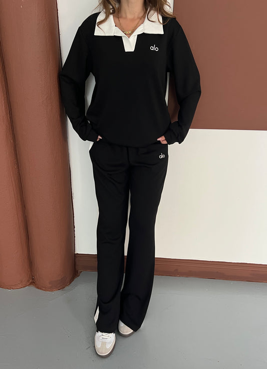 Polo Yaka Yumuşak Dokulu Şeritli Oversize İkili Takım