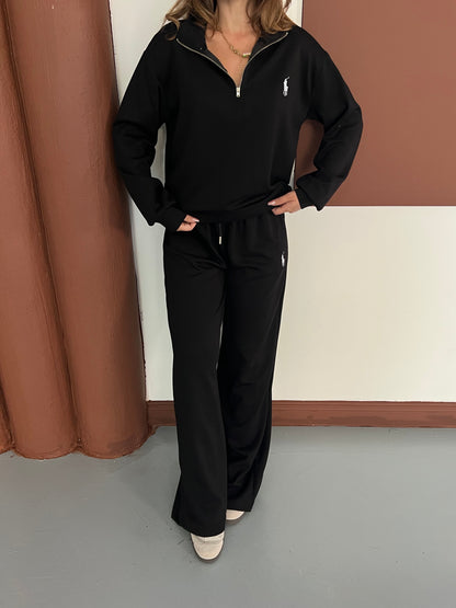 Nakışlı Yarım Fermuarlı Oversize Eşofman Takımı