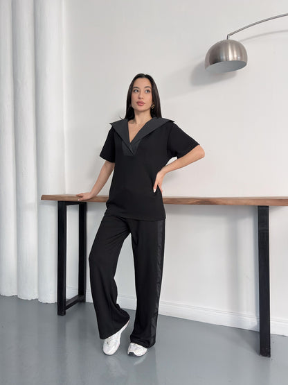 Oversize Spor Şık İkili Takım – V Yaka Geniş Paça