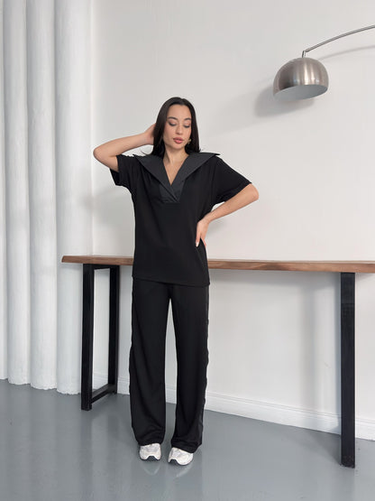 Oversize Spor Şık İkili Takım – V Yaka Geniş Paça