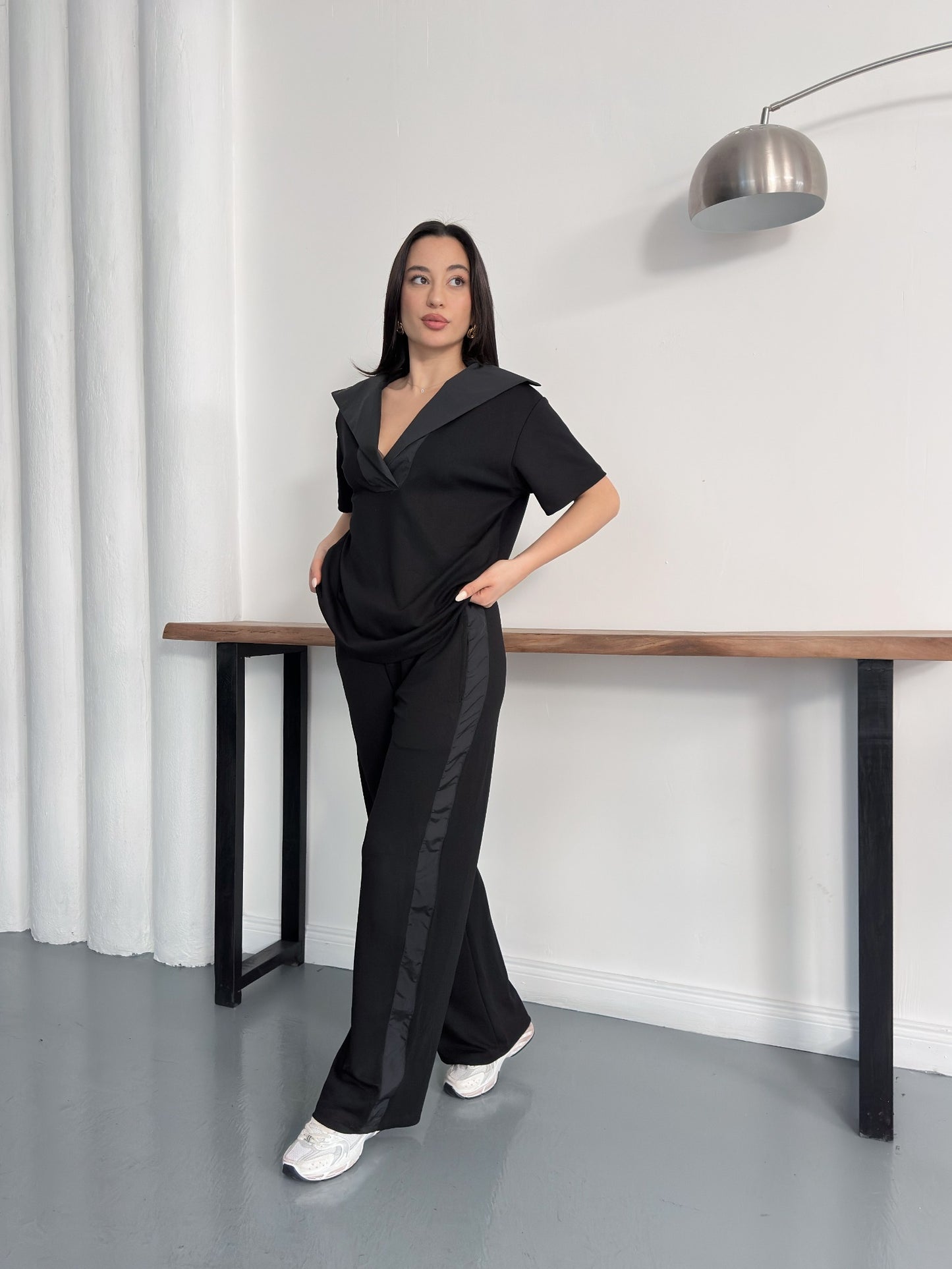 Oversize Spor Şık İkili Takım – V Yaka Geniş Paça