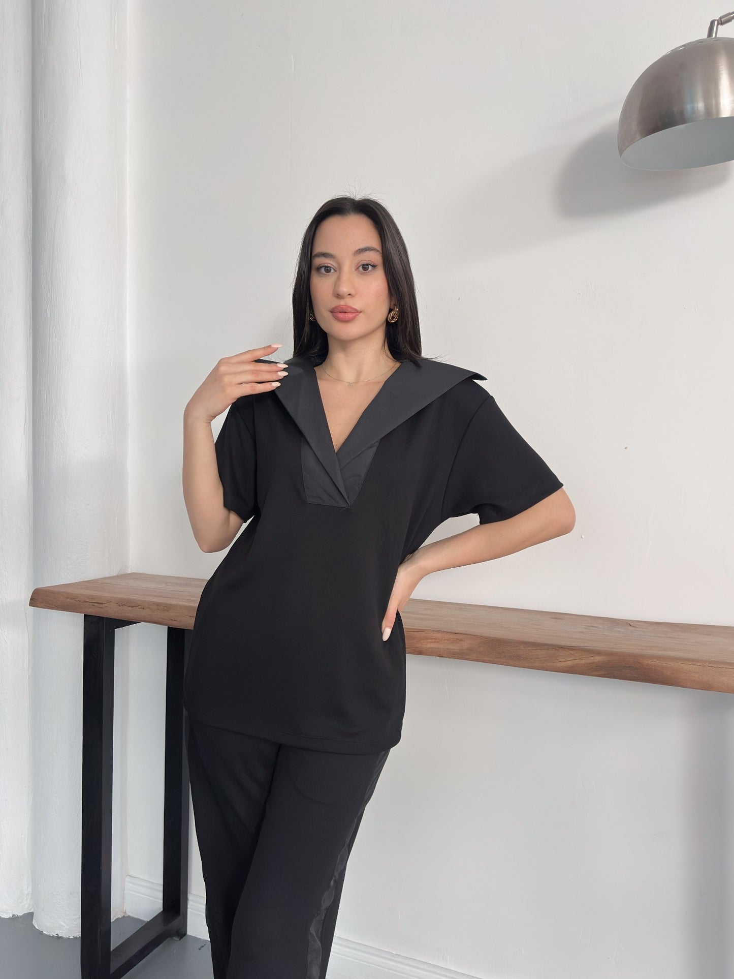 Oversize Spor Şık İkili Takım – V Yaka Geniş Paça