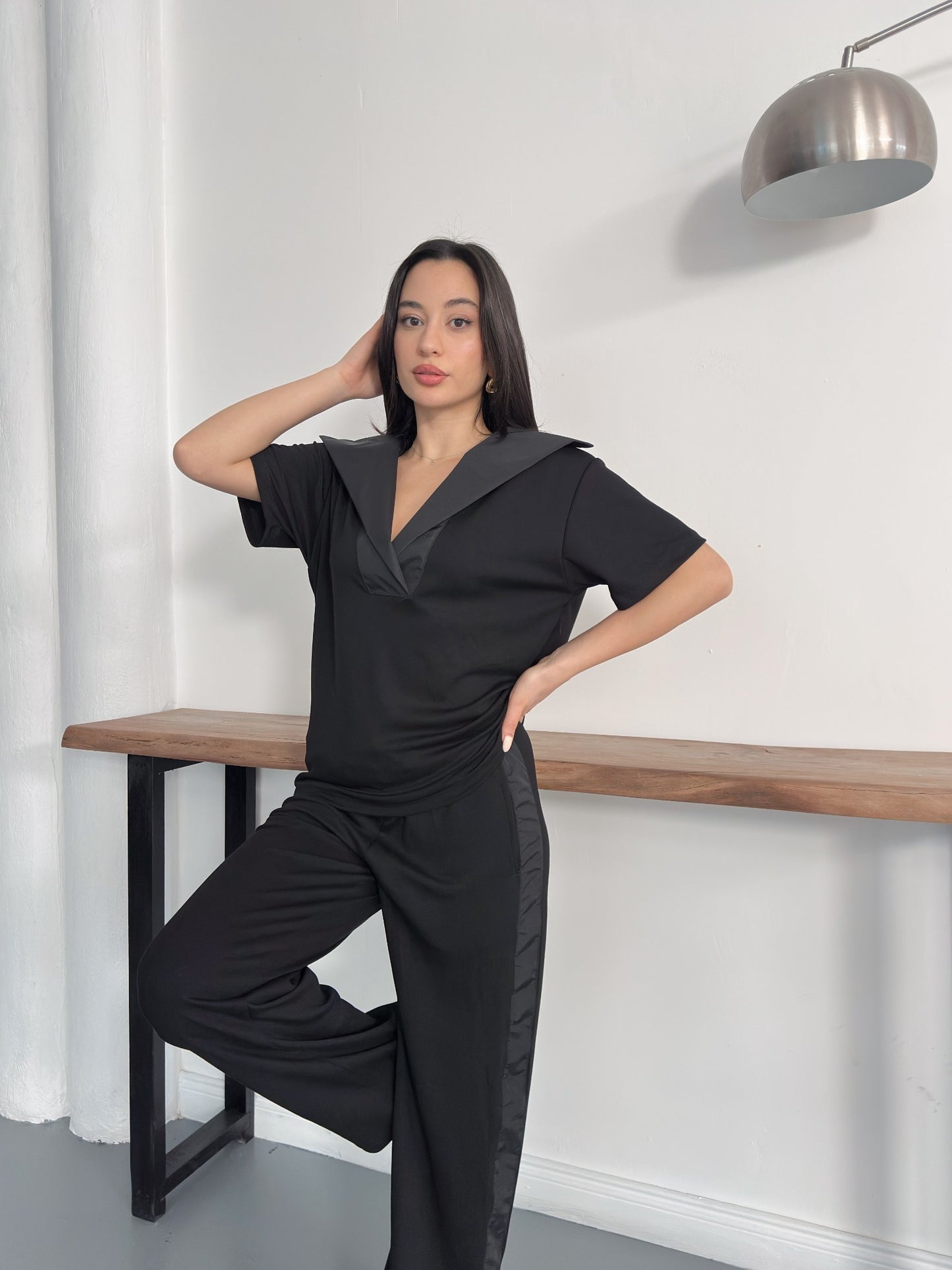 Oversize Spor Şık İkili Takım – V Yaka Geniş Paça