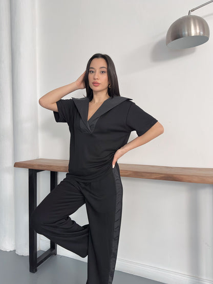 Oversize Spor Şık İkili Takım – V Yaka Geniş Paça