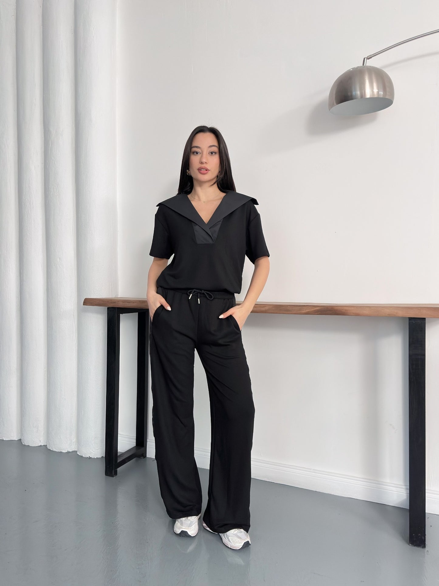 Oversize Spor Şık İkili Takım – V Yaka Geniş Paça