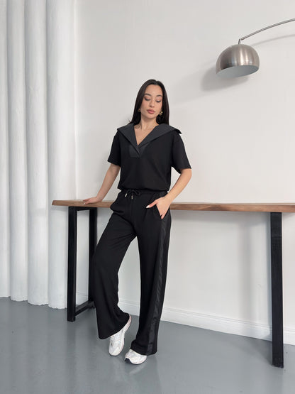 Oversize Spor Şık İkili Takım – V Yaka Geniş Paça